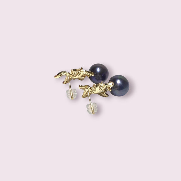 Round 10 - 10.5mm Edison Purple Black Blue Pearl Dangle Earrings