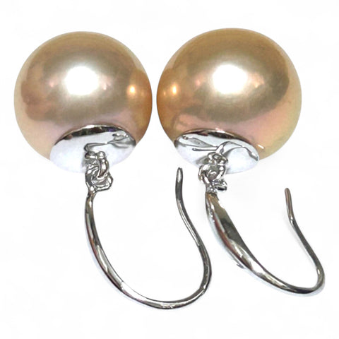 Huge 13mm Purple Rose Pink Edison Farmed Round Pearl Hook Earrings