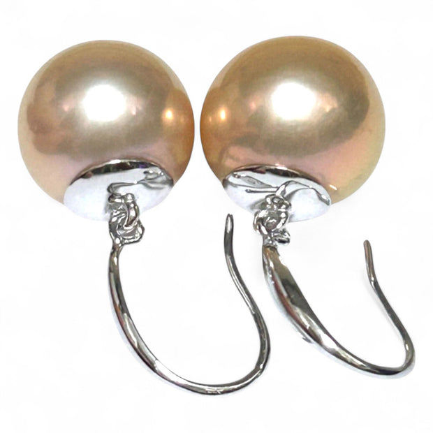 Huge 13mm Purple Rose Pink Edison Farmed Round Pearl Hook Earrings