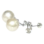 Round 12.6mm Indonesian Cream White South Sea Pearl Dangle Earrings