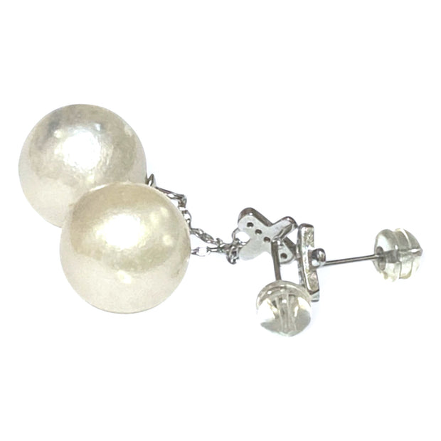 Round 12.6mm Indonesian Cream White South Sea Pearl Dangle Earrings