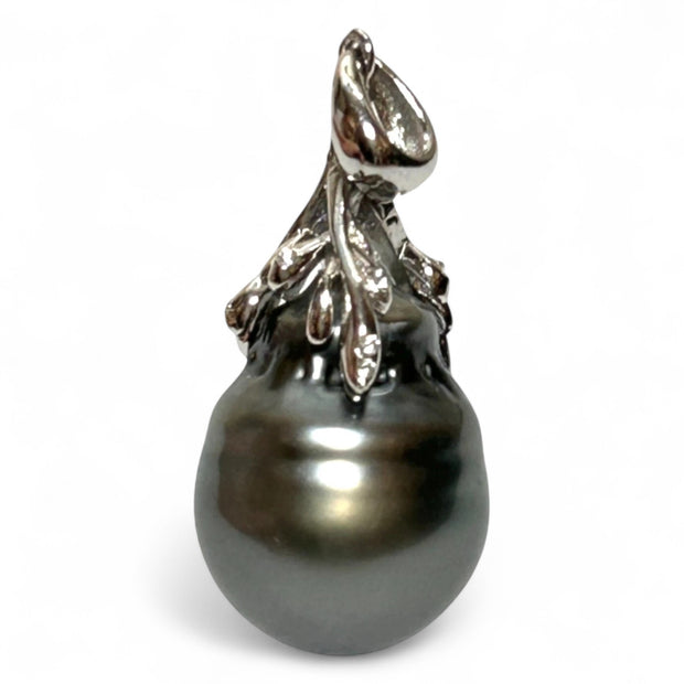Baroque 11.3 x 14mm Tahitian Sea Peacock Gray Green Giant Pearl Pendant
