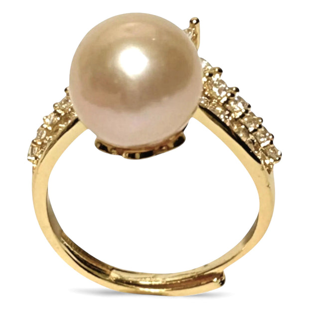 Cocktail 10-10.5mm Peach Pink Edison Round Pearl Ring Size 6.5