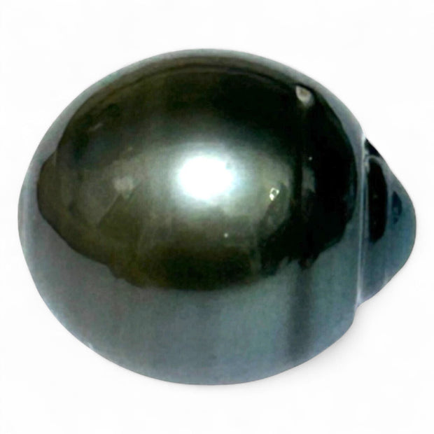 Oval 21.8 Carats 14 x 16.2mm Tahitian South Sea Peacock Black Pearl