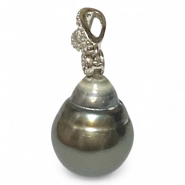Huge 11 x 13mm Tahitian Peacock Gray-Green Cultured Pearl Pendant