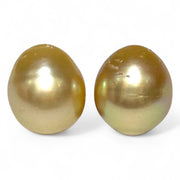 A Pair 12.8 x 14.7mm 33.8 Carat Rich Gold Philippines South Sea Pearls
