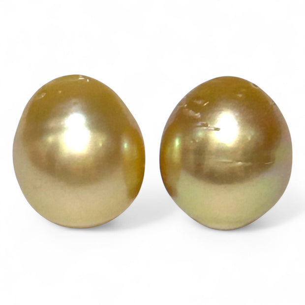 A Pair 12.8 x 14.7mm 33.8 Carat Rich Gold Philippines South Sea Pearls