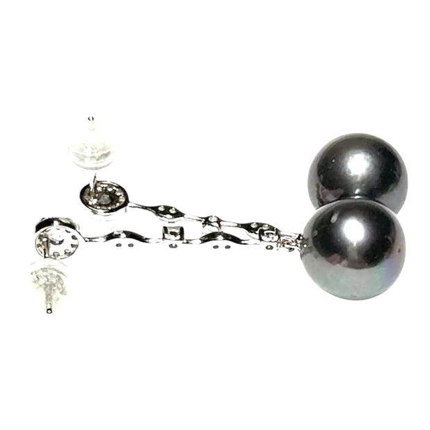 Gorgeous 11-11.5mm Edison Peacock Black Round Pearl Dangle Earrings