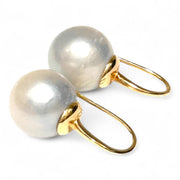 Stunning 13.3mm South Sea Cream White Round Pearl Dangle Earrings