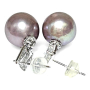 Superb Edison Purple Brown Rainbow Pearl Earrings - 11x11.5mm
