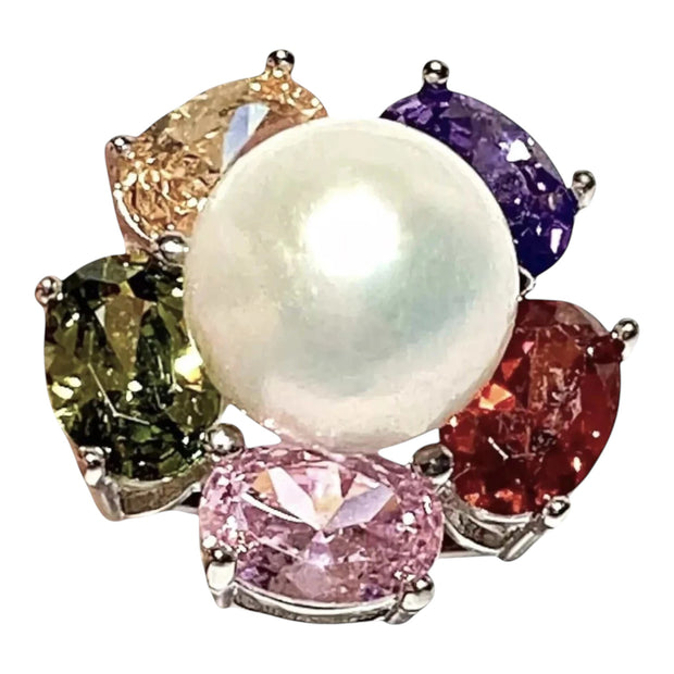 Fantastic Natural White 9.5mm Edison Cultured Round Pearl Ring Size 7