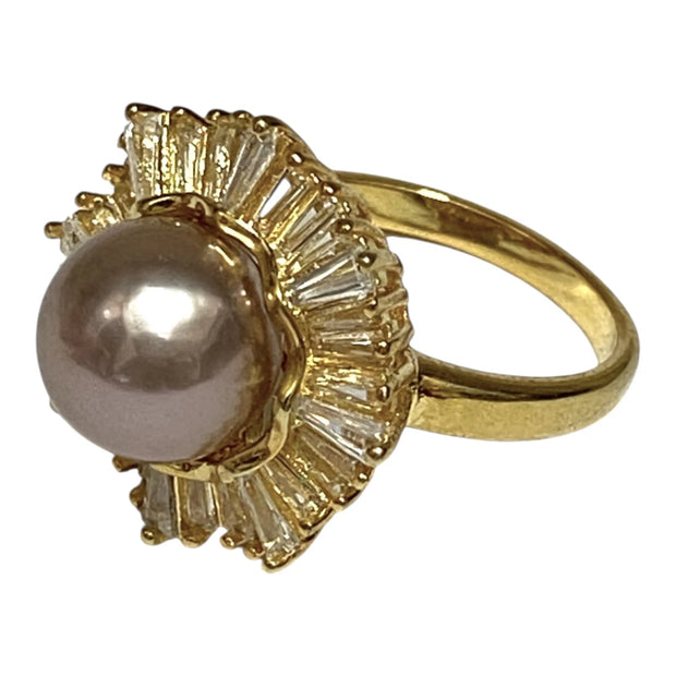 Cocktail 10-10.5mm Edison Purple Brown Round Pearl Ring - Size 8