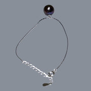 925 Sterling Silver 10mm Peacock Black Green Round Pearl 7.5" Bracelet
