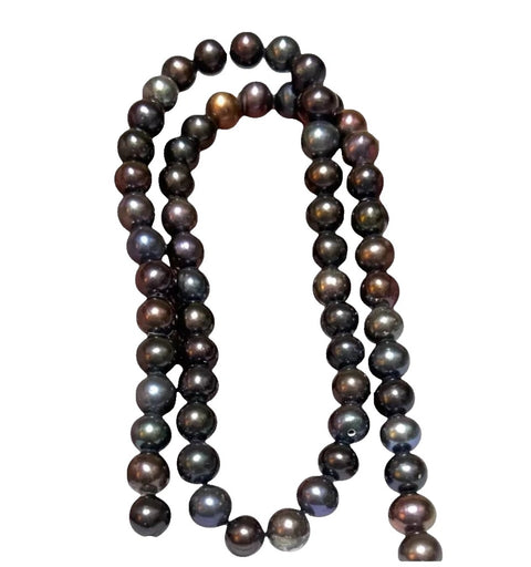 Gorgeous 6.5 - 7mm Purple Black Blue Round Pearl 16" Strand-Necklace