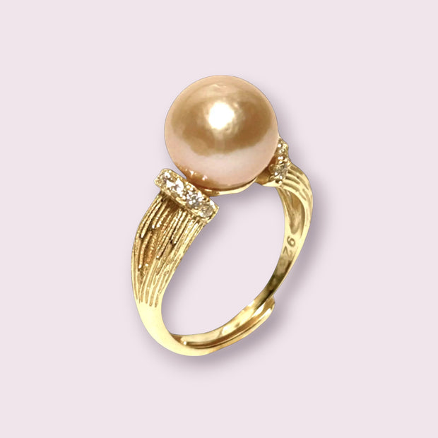 Elegant Solitaire 10mm Natural Peach Pink Gold Edison Pearl Ring Size 6