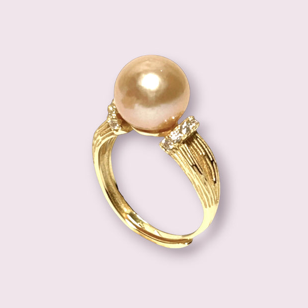 Elegant Solitaire 10mm Natural Peach Pink Gold Edison Pearl Ring Size 6