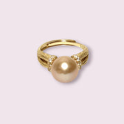 Elegant Solitaire 10mm Natural Peach Pink Gold Edison Pearl Ring Size 6
