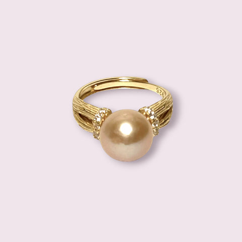 Elegant Solitaire 10mm Natural Peach Pink Gold Edison Pearl Ring Size 6
