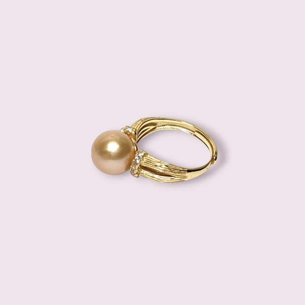 Elegant Solitaire 10mm Natural Peach Pink Gold Edison Pearl Ring Size 6