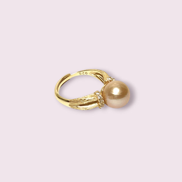 Elegant Solitaire 10mm Natural Peach Pink Gold Edison Pearl Ring Size 6