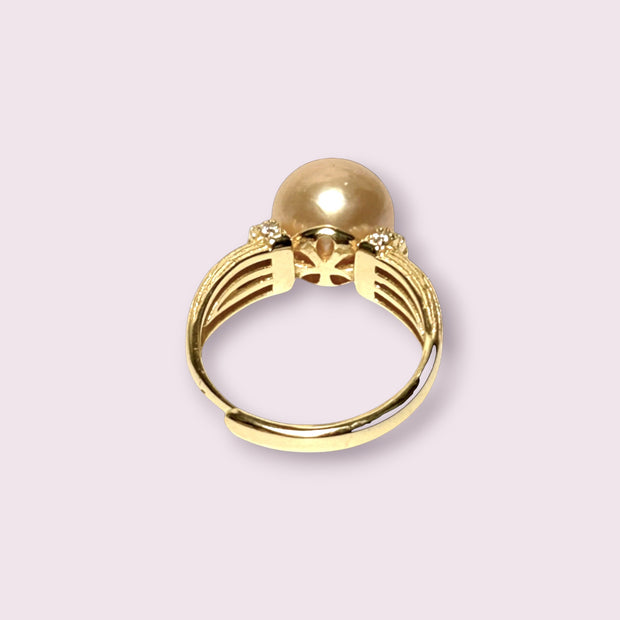 Elegant Solitaire 10mm Natural Peach Pink Gold Edison Pearl Ring Size 6
