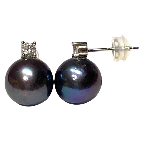 Elegant 10.5-11mm Round Edison Purple Black Blue Pearl Dangle Earrings