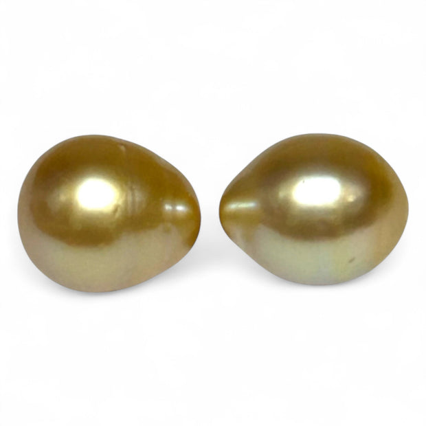 A Pair 10.5 x 12.5mm Deep Gold Philippines South Sea Oval Pearls