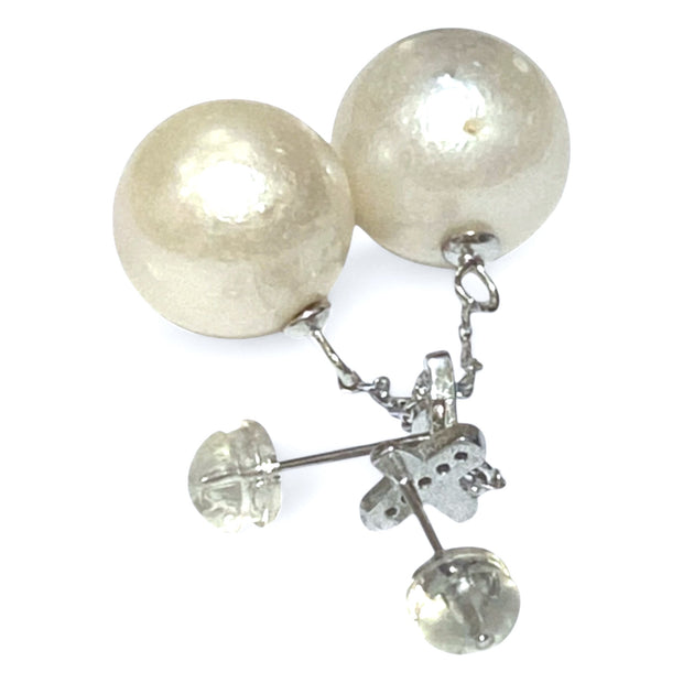 Round 12.6mm Indonesian Cream White South Sea Pearl Dangle Earrings