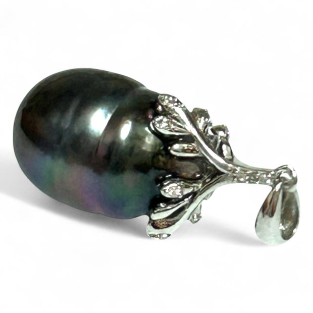 Baroque 11.3 x 15.6mm Tahitian Sea Peacock Black-Green Pearl Pendant