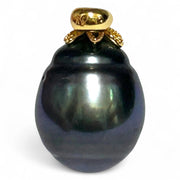 Huge 12.2 x 15.5mm Tahitian Sea Peacock Black Green Pearl Pendant