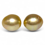 A Pair 12.8 x 14.7mm 33.8 Carat Rich Gold Philippines South Sea Pearls