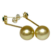 Oval Drop 11.9 x 14.2mm Rich Golden South Sea Pearl Dangle Earrings
