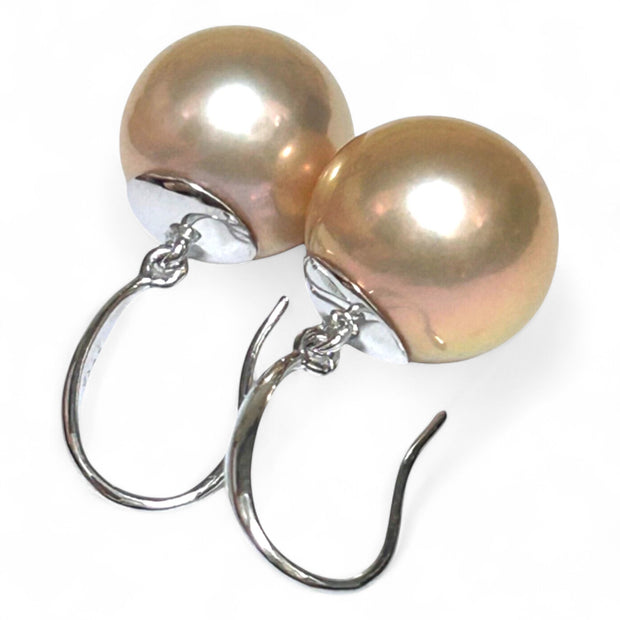 Huge 13mm Purple Rose Pink Edison Farmed Round Pearl Hook Earrings