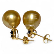 Oval 11.2 x 13mm Gold Philippines South Sea Pearl Dangle Earrings