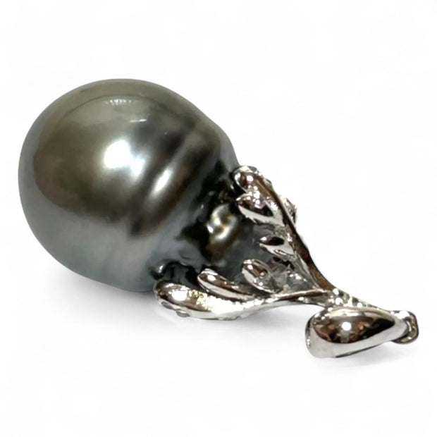 Baroque 11.3 x 14mm Tahitian Sea Peacock Gray Green Giant Pearl Pendant