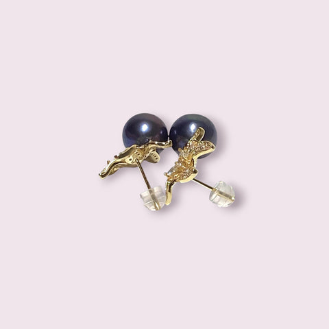 Round 10 - 10.5mm Edison Purple Black Blue Pearl Dangle Earrings