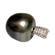 Oval 12.7x13.2mm Tahitian Sea Peacock Black-Green Pearl Pendant