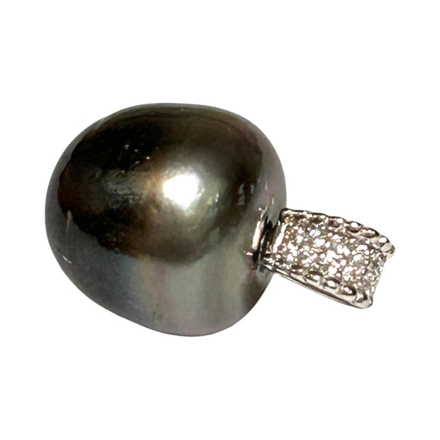 Oval 12.7x13.2mm Tahitian Sea Peacock Black-Green Pearl Pendant