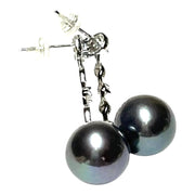 Gorgeous 11-11.5mm Edison Peacock Black Round Pearl Dangle Earrings