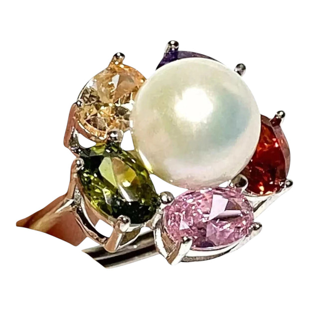 Fantastic Natural White 9.5mm Edison Cultured Round Pearl Ring Size 7