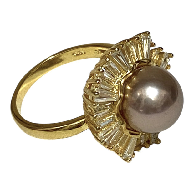 Cocktail 10-10.5mm Edison Purple Brown Round Pearl Ring - Size 8