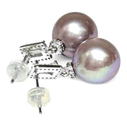 Superb Edison Purple Brown Rainbow Pearl Earrings - 11x11.5mm