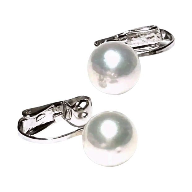 5A Luster 9.2mm Natural White Edison Round Pearl Clip-On Earrings