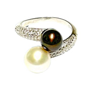 6.5-10mm Edison White Brown Round Double Pearls Ring Size 6