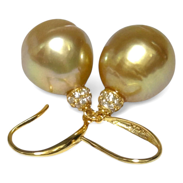 11.3 x 11.7mm Deep Gold Philippines South Sea Cultured Pearl Dangle