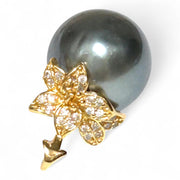 Unique 12 x 12.4mm Tahitian Sea Peacock Gray Green Pearl Pendant
