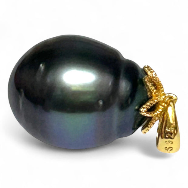 Huge 12.2 x 15.5mm Tahitian Sea Peacock Black Green Pearl Pendant