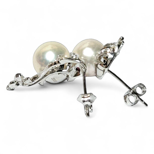Dolphin Style 10mm Natural White Edison Round Cultured Pearl Earrings