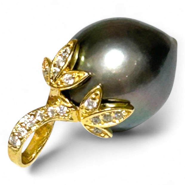 Baroque 11.2 x 12.3mm Tahitian South Sea Peacock Gray Pearl Pendant