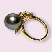 Cocktail Natural Peacock Black 12.2mm Round Tahitian Pearl Ring Size 6